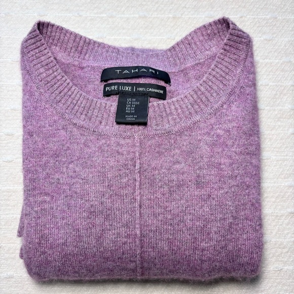 TAHARI Pure Luxe Cashmere Crew Neck Sweater Mauve Purple Size M - Picture 10 of 12
